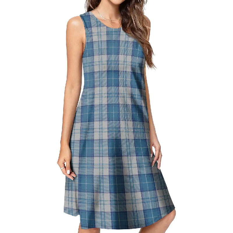 Menzies Dress Blue and White Tartan Womens Casual Dresses High-end unclassified dresses