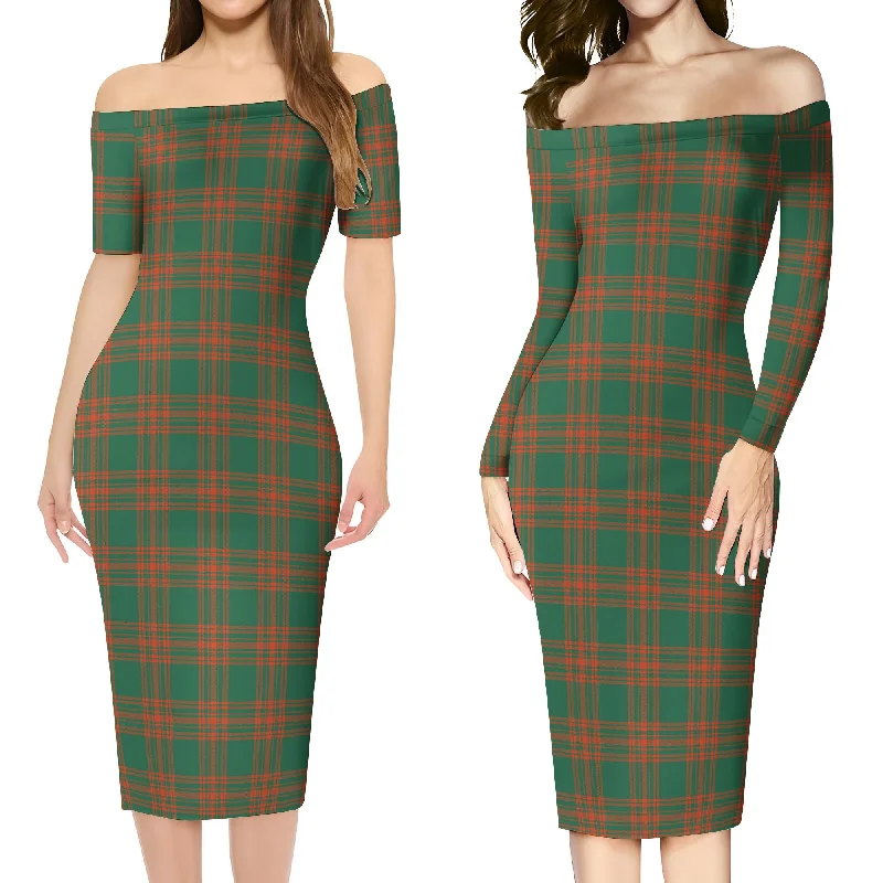 Menzies Green Ancient Tartan Off Shoulder Lady Dress Elegant unclassified dresses