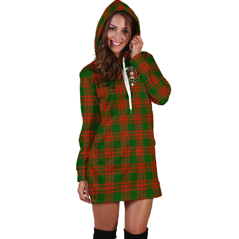 Menzies Green Modern Tartan Hoodie Dress with Family Crest Flowy unclassified dresses