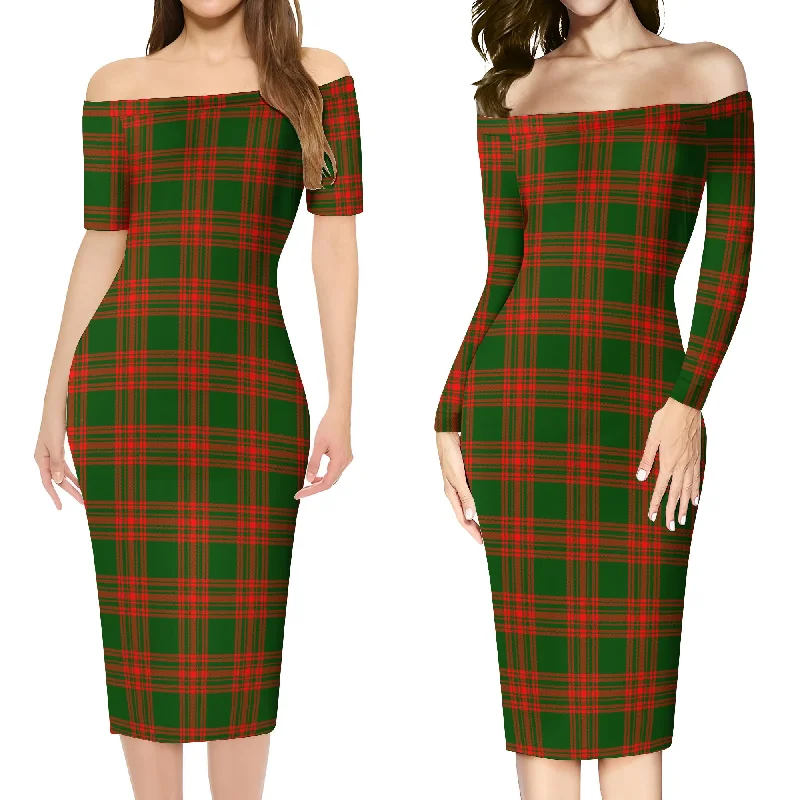 Menzies Green Modern Tartan Off Shoulder Lady Dress Wrap unclassified dresses