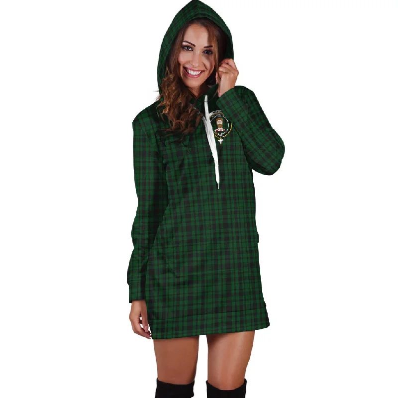 Menzies Green Tartan Hoodie Dress with Family Crest Open-back unclassified dresses