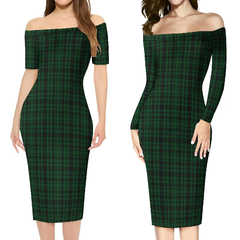 Menzies Green Tartan Off Shoulder Lady Dress Vintage unclassified dresses