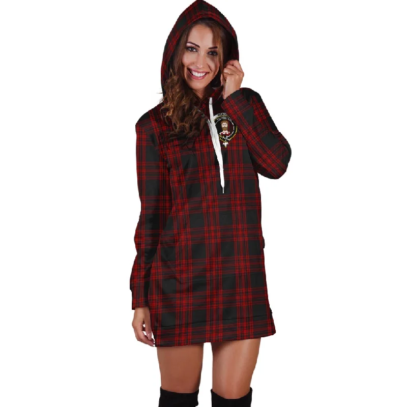 Menzies Hunting Tartan Hoodie Dress with Family Crest Silk unclassified dresses