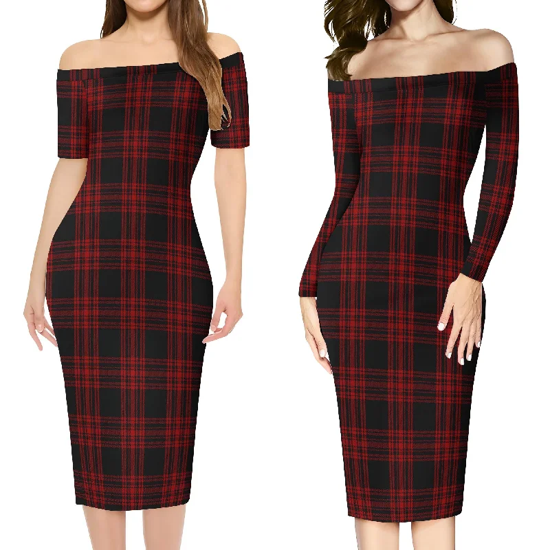 Menzies Hunting Tartan Off Shoulder Lady Dress Velvet unclassified dresses