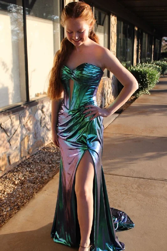 Mermaid Sweetheart Keyhole Metallic Satin Slit Prom Dresses Graduation unclassified dresses