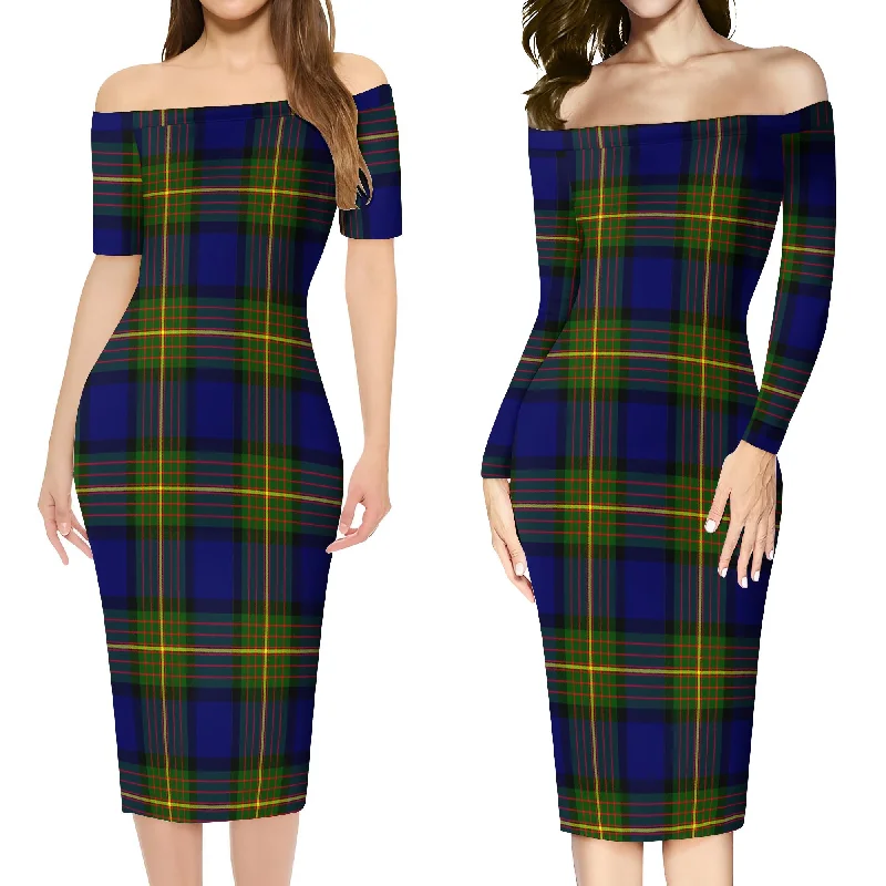 Moore Tartan Off Shoulder Lady Dress Bright color unclassified dresses