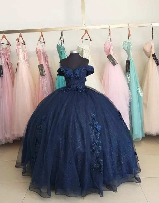 Navy Blue Organza Off The Shoulder Ball Gown Quinceanera Dress Sexy unclassified dresses