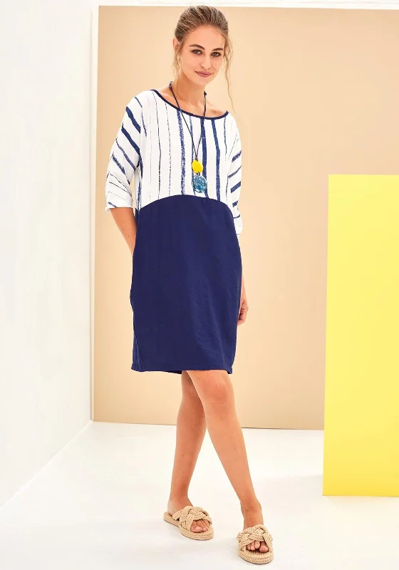 Naya Striped Bodice Relaxed Dress, Navy & White Casual chic unclassified dresses