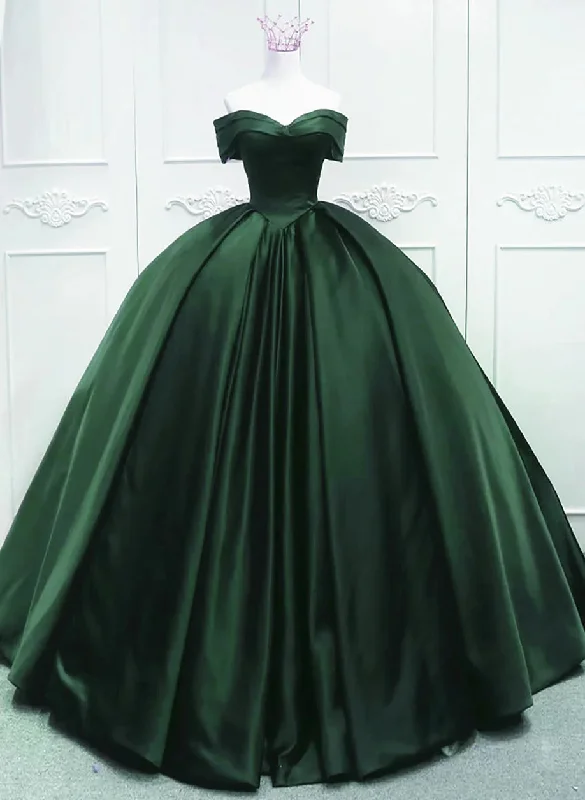 Off the Shoulder Ball Gown Dark Green Satin Quinceanera Dresses Mesh unclassified dresses