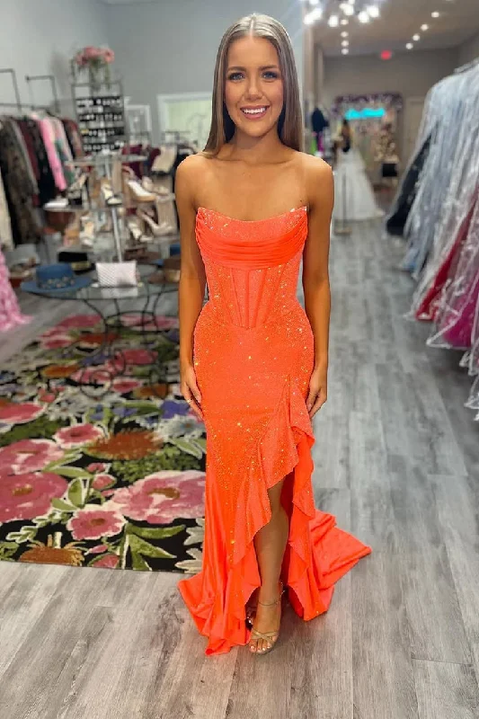 Orange Satin Mermaid Scoop Neck Prom Dresses with Beading Everyday wear unclassified dresses