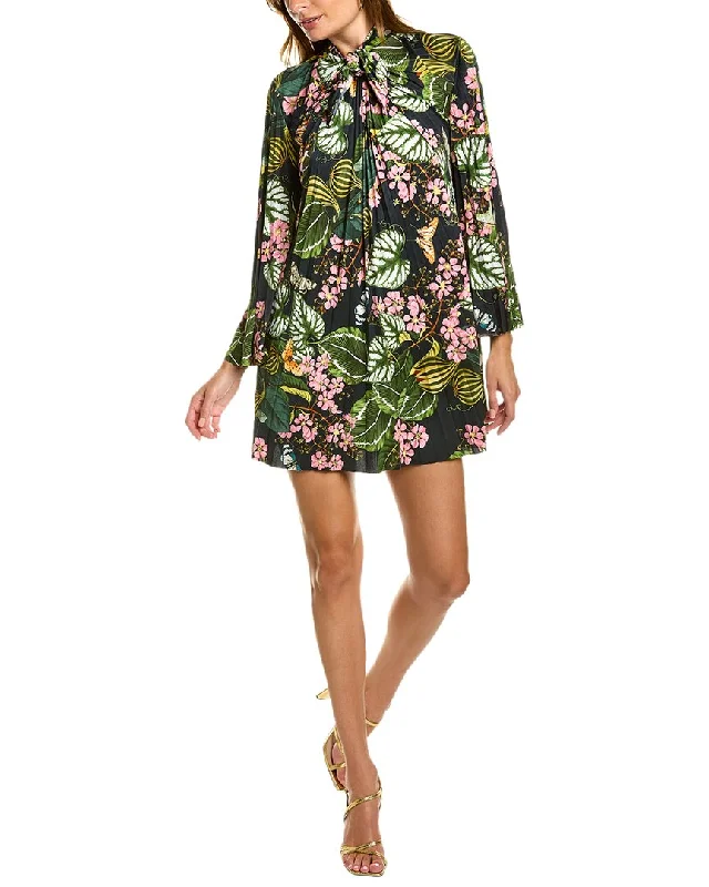 Oscar de la Renta Mixed Botanical Jersey Silk-Trim Shift Dress Cocktail unclassified dresses