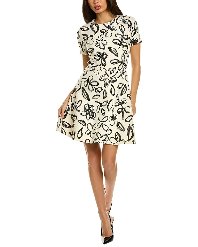 Oscar de la Renta Scribble Wool-Blend Dress Ruffled unclassified dresses