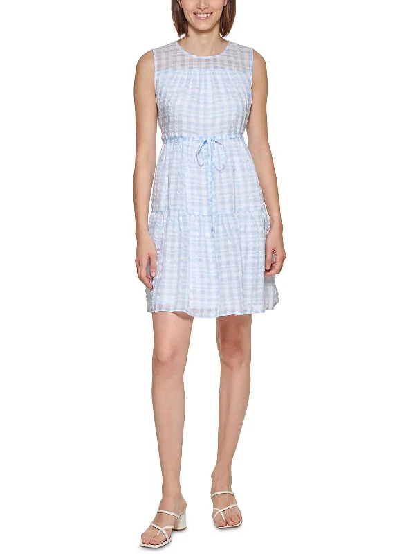 Petites Womens Gingham Summer Shift Dress Knitted unclassified dresses