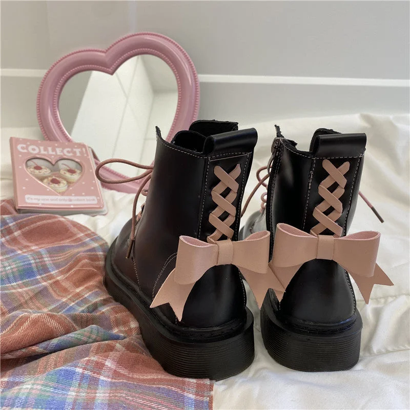 Pink bow Martin boots yv43609 Monochrome unclassified dresses