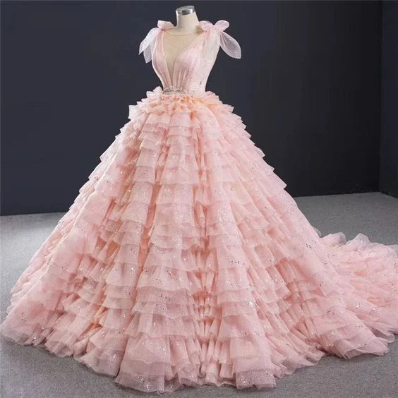 Pink Layered Ruffle Blush Pink Ball Gown Quinceanera Dress With Cascading Ruffles Ruffled unclassified dresses