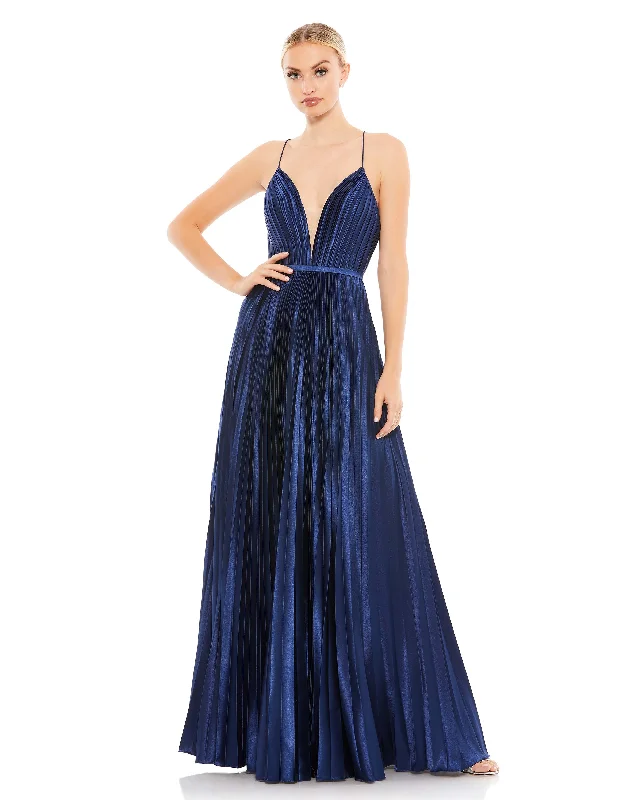 Plunge Neck Pleated Evening Gown Club unclassified dresses