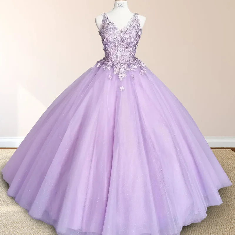 Princess Flowers Lavender Flowers Quinceanera Dresses Ball Gown with Petticoat Metallic unclassified dresses