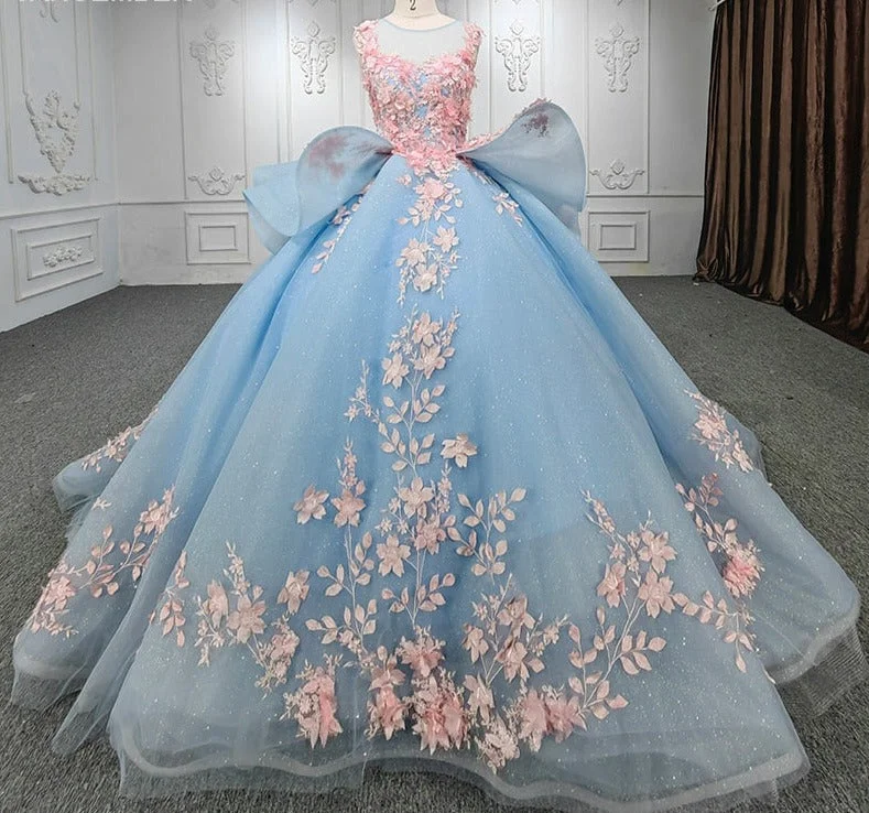 Quinceanera Blue Flower Ball Gown Dress Chiffon unclassified dresses