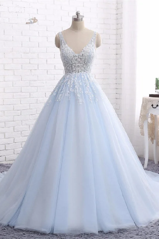 Quinceanera Dress Ball Gown Chapel Train V Neck Sleeveless Backless Appliques Prom Dresses Stylish unclassified dresses