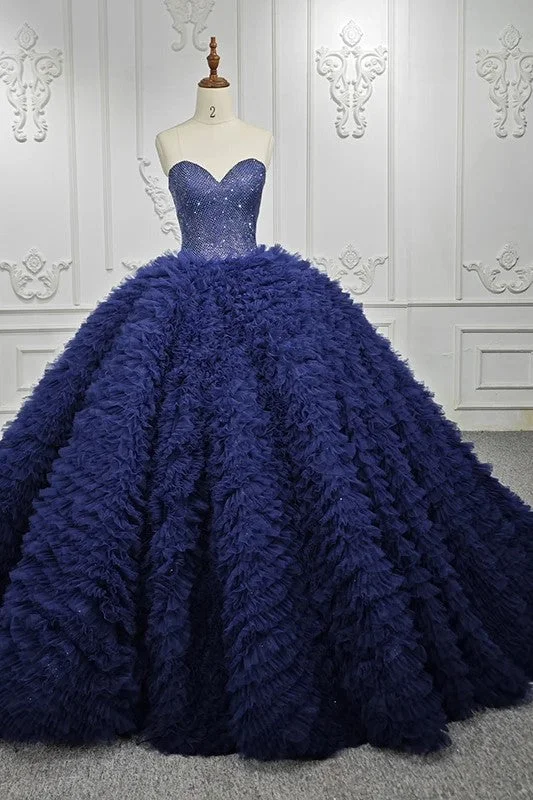 Quinceanera Dress Classic Dark Navy Strapless Quinceanera Dresses Sleeveless Sweetheart Beading Ball Gown Discounted unclassified dresses