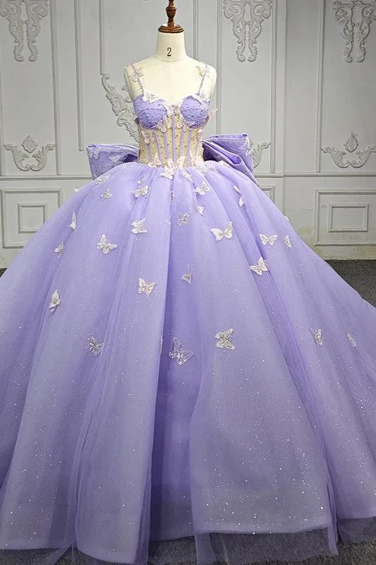 Quinceanera Dress Exquisite Spaghetti Straps Quinceanera Dresses Sleeveless Ball Gown with Butterfly Appliques and Bowknot Graduation unclassified dresses