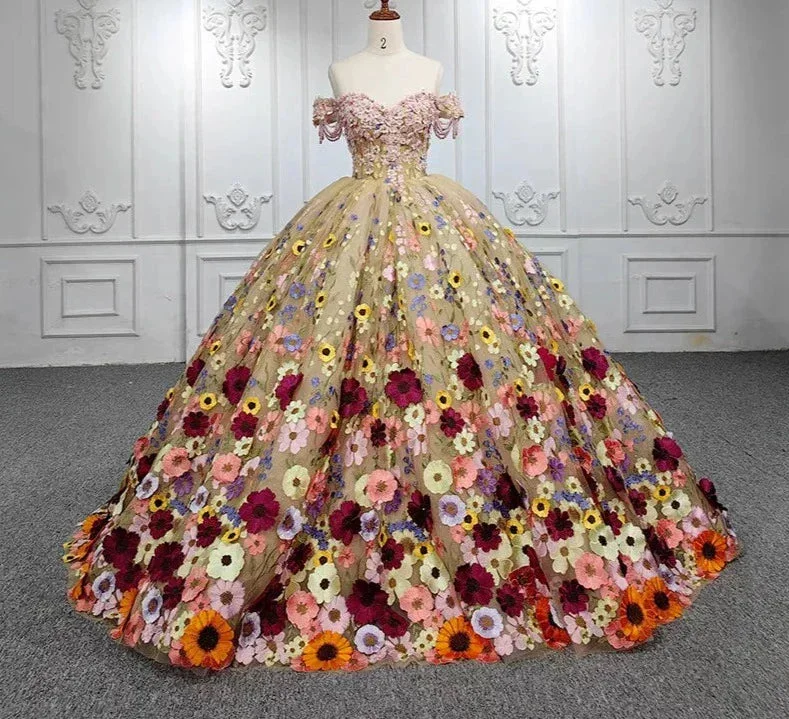 Quinceanera Flower  Off-the-Shoulder Ball Gown Dress Date night unclassified dresses