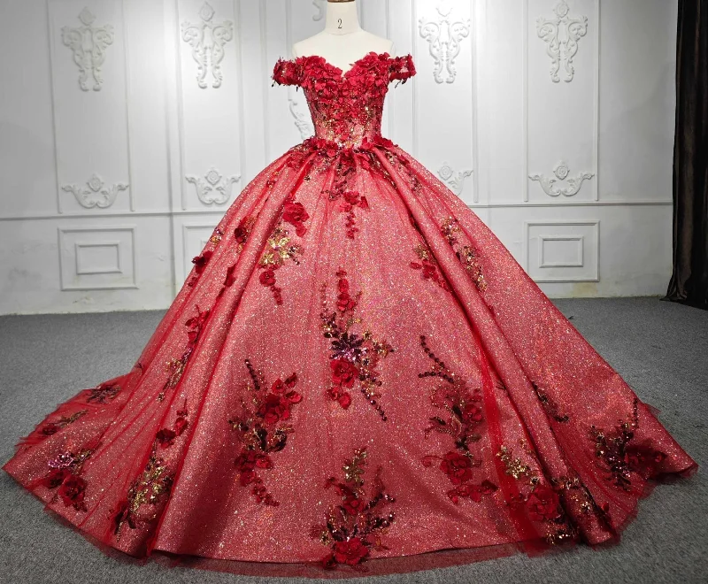 Red Flower  Off-the-Shoulder Quincea?era Dress Unique unclassified dresses