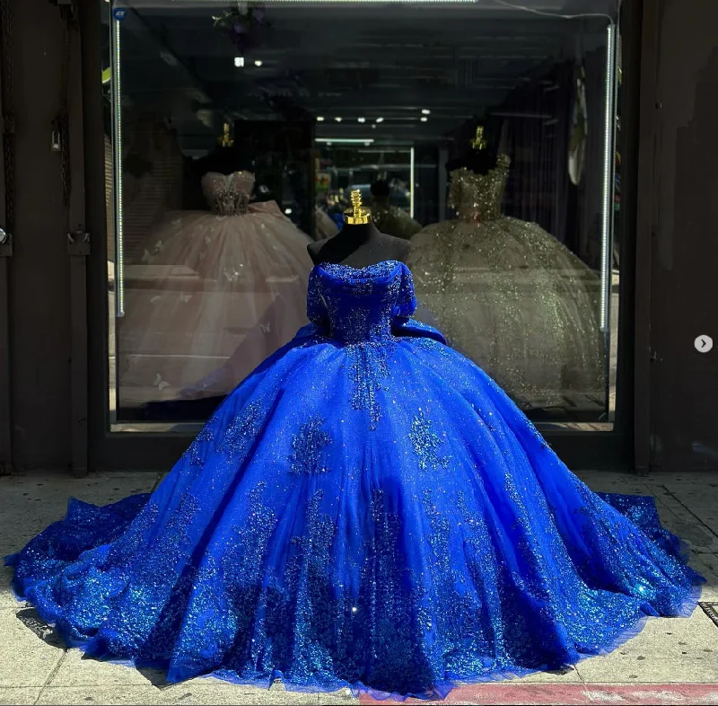 Royal Blue Ball-Gown Appliques Quinceanera Dresses with Train Beaded unclassified dresses