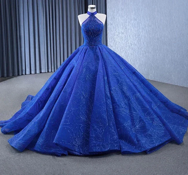 Royal Blue Ball Gown Halter Sleeveless Quinceanera Dress Printed unclassified dresses