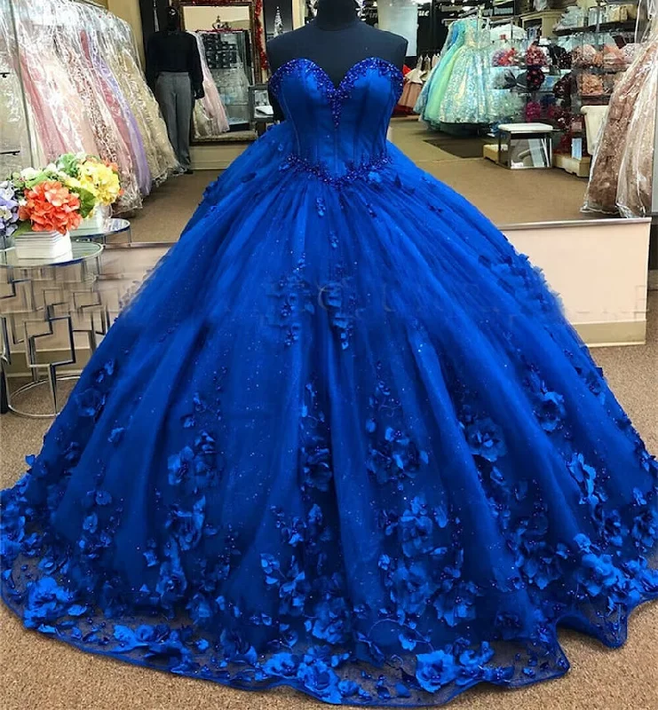 Royal Blue Ball Gown Quinceanera Dress With 3D Flowers Y2K unclassified dresses