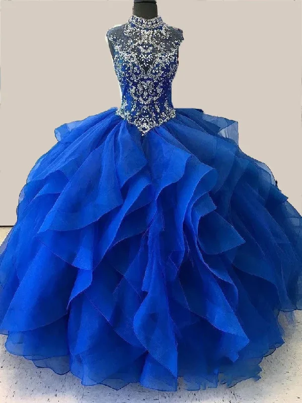 Royal Blue Organza High Neck Quinceanera Dresses Burgundy Prom Dresses Anniversary unclassified dresses