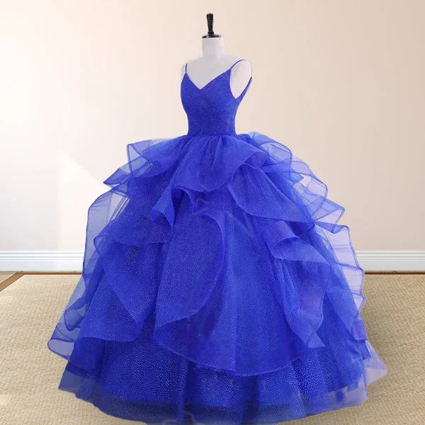 Royal Blue Spaghetti Strap Quinceanera Dresses V-neck with Ruffles Elegant evening unclassified dresses