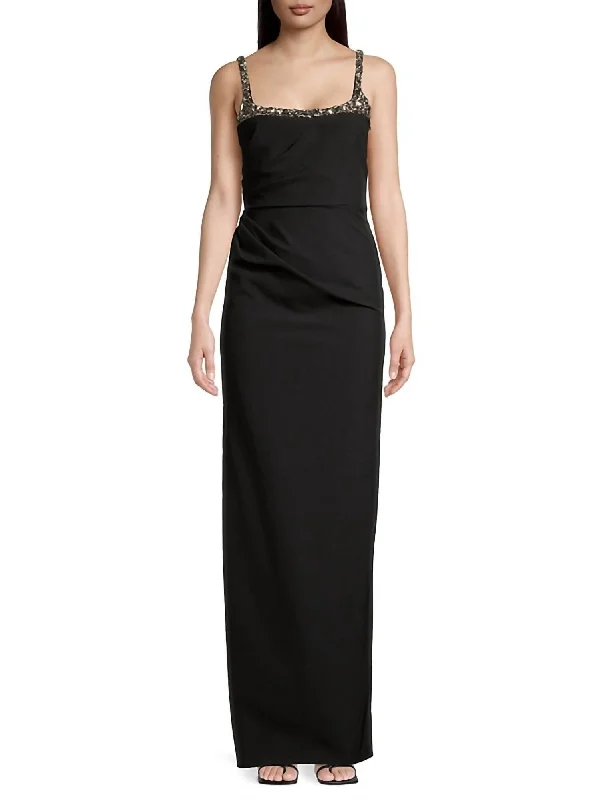 Sam Beaded Column Gown In Onyx Street style unclassified dresses