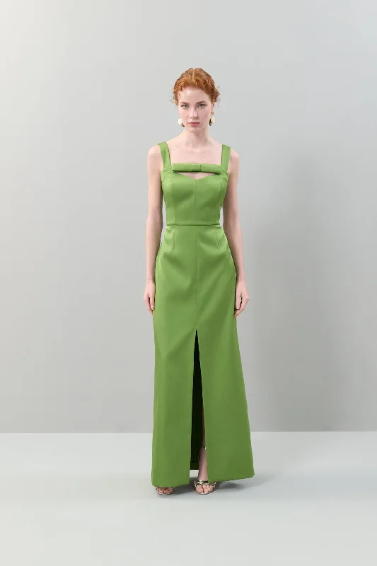 Satin Strappy Green Dress Tiered unclassified dresses