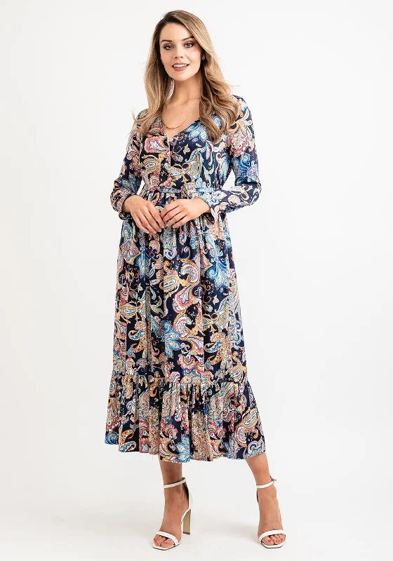 Seventy1 Bright Paisley Print Dress, Navy Multi Tulle unclassified dresses