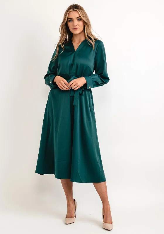 Seventy1 Satin Touch A-Line Mid Dress, Forest Green Knitted unclassified dresses