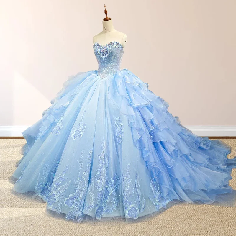 Sky Blue Quinceanera Dress with Pleats and Flowers Office unclassified dresses