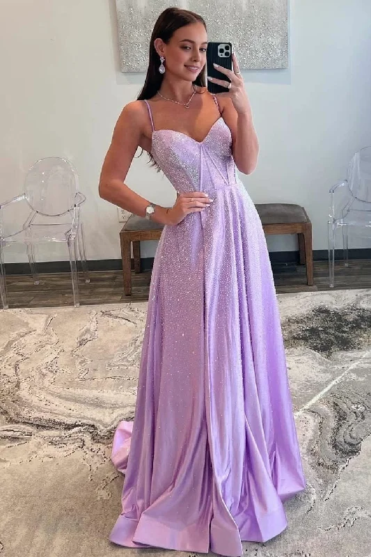 Strapless Lilac Corset A-Line Prom Dress with Rhinestones Denim unclassified dresses