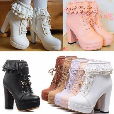 Sweet  lolita falbala high-heeled boots YV403 Off-shoulder unclassified dresses