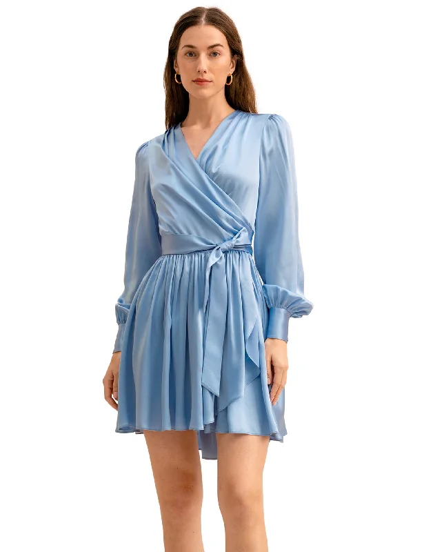 The Linaria V Neck Silk Wrap Dress for Women A-line unclassified dresses