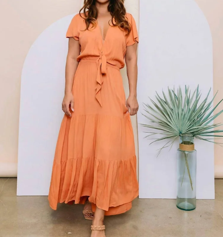 Tie Maxi Dress in Daisy Peach Maxi Skirt Style