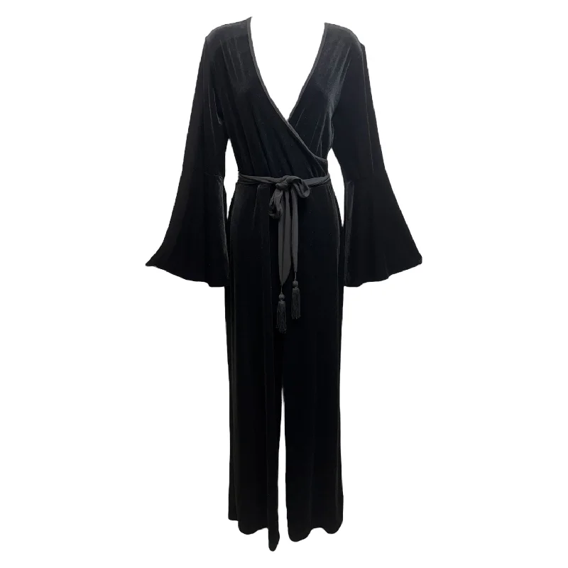 Velvet Bell Sleeve Jumpsuit By Calvin Klein In Black, Size: 8 Beach unclassified dresses