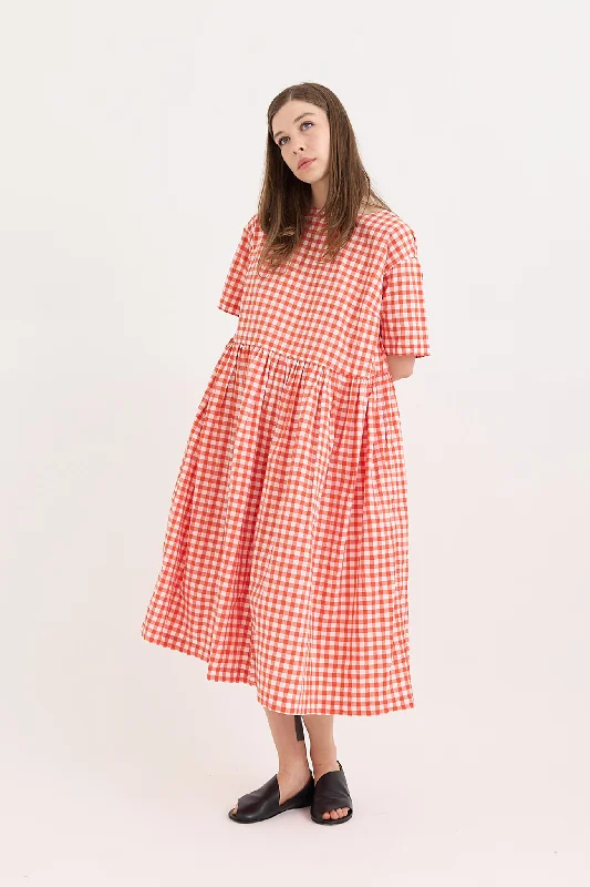 Veritecoeur - Gingham Check Gathered Dress Halter unclassified dresses