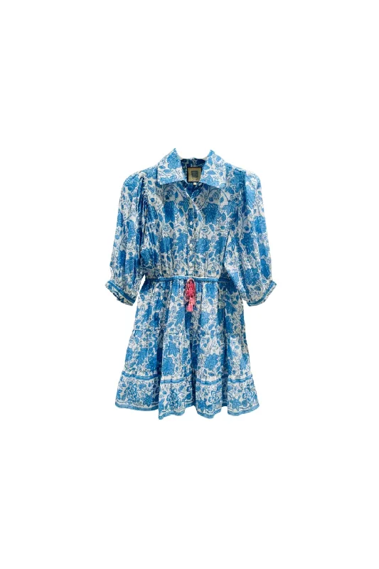 Women's Blair Mini Dress In Blue Floral Stylish Pleated Skirt