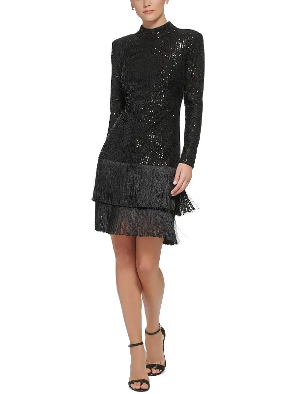 Womens Embellished Cocktail Mini Dress Vintage Pleated Skirt