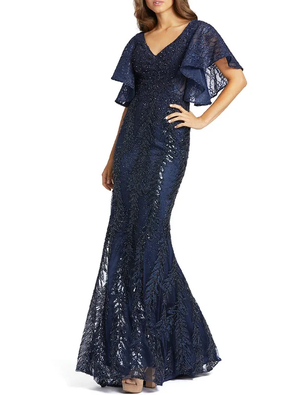 Womens Embellished Flutter Sleeve Evening Dress Printed unclassified dresses