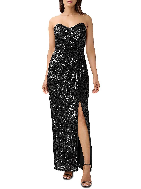 Womens Embellished Strapless Evening Dress Ruched unclassified dresses