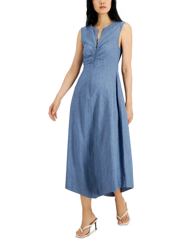 Womens Heathered Tea-Length Fit & Flare Dress Petite unclassified dresses