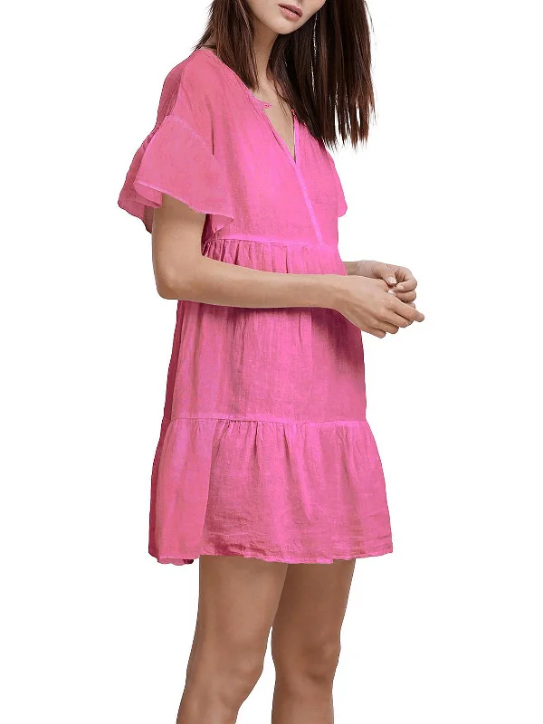 Womens Linen Ruffled Casual Dress Club unclassified dresses