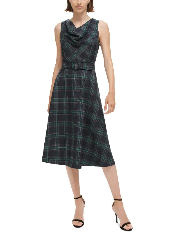 Womens Plaid Mid Calf Shift Dress Backless unclassified dresses